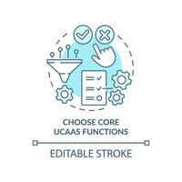 Choose core UCaaS functions turquoise concept icon. Communication system providing abstract idea thin line illustration. Isolated outline drawing. Editable stroke. Arial, Myriad Pro-Bold fonts used vector