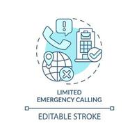 Limited emergency calling turquoise concept icon. Actual location. UCaaS problems abstract idea thin line illustration. Isolated outline drawing. Editable stroke. Arial, Myriad Pro-Bold fonts used vector