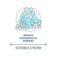 elimine las fronteras geográficas icono de concepto turquesa. beneficios del sistema ucaas idea abstracta ilustración de línea delgada. dibujo de contorno aislado. trazo editable. arial, innumerables fuentes pro-bold utilizadas vector