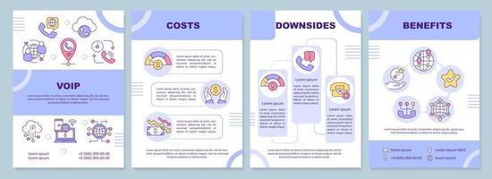 VOIP blue brochure template. Internet telephony service. Leaflet design with linear icons. 4 vector layouts for presentation, annual reports. Arial-Black, Myriad Pro-Regular fonts used