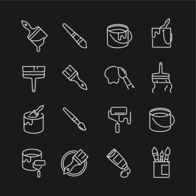 brushes paints collection line icons set