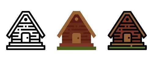 bungalow wooden icon set vector