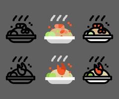 fry rice with crab and shrimp icon vector set