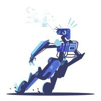 Police robot analyzing surrounding situation semi flat RGB color vector illustration. Innovative machine isolated cartoon character on white background