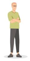 Confident pose semi flat RGB color vector illustration. Man with crossed hands on chest isolated cartoon character on white background