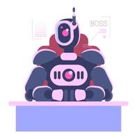 Robot boss controlling business processes semi flat RGB color vector illustration. Executive machine isolated cartoon character on white background