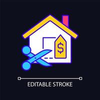 House for reduced price RGB color icon for dark theme. Discount and price deduction. Real estate. Property sale. Simple filled line drawing on night mode background. Editable stroke. Arial font used vector