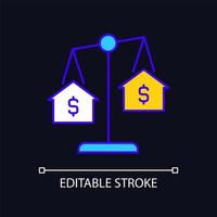 House comparables RGB color icon for dark theme. Similar condition homes comparison. Real estate evaluation. Simple filled line drawing on night mode background. Editable stroke. Arial font used vector