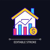 House market prices RGB color icon for dark theme. Realty price increasing. Real estate purchasing. Property sale. Simple filled line drawing on night mode background. Editable stroke. Arial font used vector