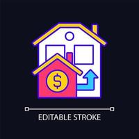 Bridge loan RGB color icon for dark theme. Short term loan to exchange accommodation. Real estate. Property sale. Simple filled line drawing on night mode background. Editable stroke. Arial font used vector