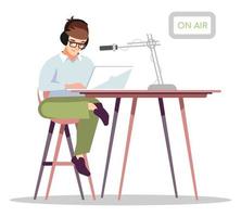 Hosting live audio stream semi flat RGB color vector illustration. Mass media occupation. Radio presenter isolated cartoon character on white background