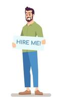 Actively seeking new job opportunities semi flat RGB color vector illustration. Bearded man isolated cartoon character on white background