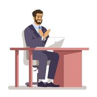 Office space semi flat RGB color vector illustration. Bearded man in suit refusing from business offer isolated cartoon character on white background