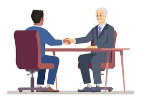 Successful negotiation semi flat RGB color vector illustration. People shake hands isolated cartoon characters on white background