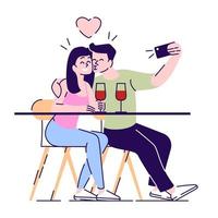 Wine tour for newlyweds semi flat RGB color vector illustration. Smiling couple on date posing for camera isolated cartoon characters on white background