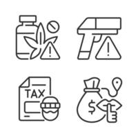 Illegal transportation linear icons set. Drugs and armament trading. Smuggling. Customizable thin line contour symbols. Isolated vector outline illustrations. Editable stroke. Pixel perfect