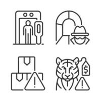 Smugglers activities prevention linear icons set. Smuggling tunnel. Border security. Customizable thin line contour symbols. Isolated vector outline illustrations. Editable stroke. Pixel perfect