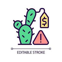 Succulent smuggling RGB color icon. Rare plants trafficking. Environmental crime. Isolated vector illustration. Simple filled line drawing. Editable stroke. Pixel perfect. Arial font used