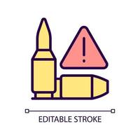 Ammunition smuggling RGB color icon. Gunrunning. Bullets illegal trade. Black market. Isolated vector illustration. Simple filled line drawing. Editable stroke. Pixel perfect. Arial font used