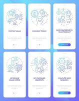 Determine price strategy blue gradient onboarding mobile app screen set. Walkthrough 3 steps graphic instructions pages with linear concepts. UI, UX, GUI template. Myriad Pro-Bold, Regular fonts used vector