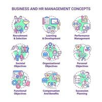 HR and business management concept icons set. Human resource department duties idea thin line color illustrations. Isolated outline drawings. Editable stroke. Roboto-Medium, Myriad Pro-Bold fonts used vector