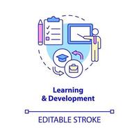 icono del concepto de aprendizaje y desarrollo. proceso de adaptación. gestión de recursos humanos idea abstracta ilustración de línea delgada. dibujo de contorno aislado. trazo editable. roboto-medium, innumerables fuentes pro-bold utilizadas vector