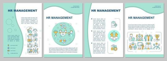 HR management mint brochure template. Recruitment process. Booklet print design with linear icons. Vector layouts for presentation, annual reports, ads. Arial-Black, Myriad Pro-Regular fonts used