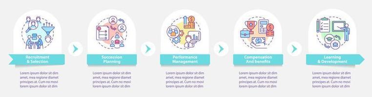 Conceptos básicos de gestión de recursos humanos plantilla infográfica redonda. visualización de datos con 5 pasos. gráfico de información de la línea de tiempo del proceso. diseño de flujo de trabajo con iconos de línea. innumerables fuentes pro-negrita y regulares utilizadas vector