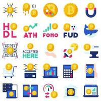 Bitcoin related flat icon set vector illustration