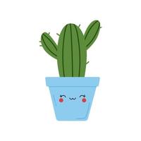 Cute green cactus in a happy smiling flower pot vector