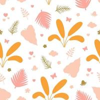 Cute summer pattern with abstract tropical leaves and plants
