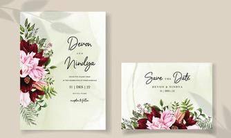 elegante y lujosa tarjeta de invitación de boda floral acuarela vector