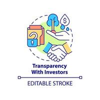 Transparency with investors concept icon. Open financial information abstract idea thin line illustration. Isolated outline drawing. Editable stroke. Roboto-Medium, Myriad Pro-Bold fonts used vector