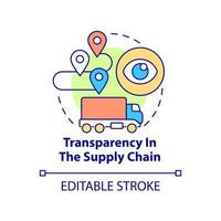 Transparency in supply chain concept icon. Responsible business abstract idea thin line illustration. Isolated outline drawing. Editable stroke. Roboto-Medium, Myriad Pro-Bold fonts used vector