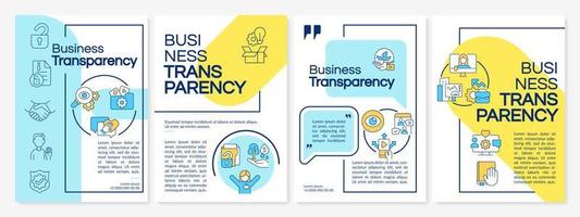 Business transparency blue and yellow brochure template. Booklet print design with linear icons. Vector layouts for presentation, annual reports, ads. Questrial-Regular, Lato-Regular fonts used