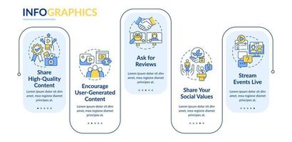 Build trust on social media rectangle infographic template. Data visualization with 5 steps. Process timeline info chart. Workflow layout with line icons. Lato-Bold, Regular fonts used vector