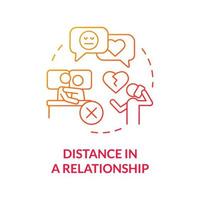 Distance in relationship red gradient concept icon. Communication problem. Divorce reason abstract idea thin line illustration. Isolated outline drawing. Roboto-Medium, Myriad Pro-Bold fonts used vector