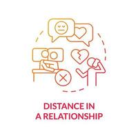 Distance in relationship red gradient concept icon. Communication problem. Divorce reason abstract idea thin line illustration. Isolated outline drawing. Roboto-Medium, Myriad Pro-Bold fonts used vector