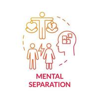 Mental separation red gradient concept icon. Couple problem. Marriage breakdown abstract idea thin line illustration. Isolated outline drawing. Roboto-Medium, Myriad Pro-Bold fonts used vector