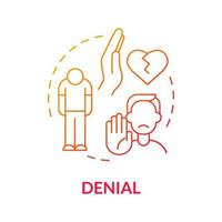 Denial red gradient concept icon. Disagree with relationship ending. Stage of divorce abstract idea thin line illustration. Isolated outline drawing. Roboto-Medium, Myriad Pro-Bold fonts used vector