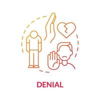 Denial red gradient concept icon. Disagree with relationship ending. Stage of divorce abstract idea thin line illustration. Isolated outline drawing. Roboto-Medium, Myriad Pro-Bold fonts used vector