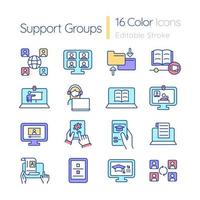 Elearning software and techniques RGB color icons set. Online education. Isolated vector illustrations. Simple filled line drawings collection. Editable stroke. Quicksand-Light font used