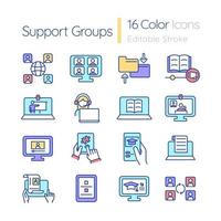 Elearning software and techniques RGB color icons set. Online education. Isolated vector illustrations. Simple filled line drawings collection. Editable stroke. Quicksand-Light font used