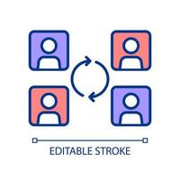 People interaction online RGB color icon. Remote cooperation. Group of users. Distant teamwork. Isolated vector illustration. Simple filled line drawing. Editable stroke. Arial font used
