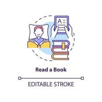 Read book concept icon. Relax and study. Morning routine for wellness abstract idea thin line illustration. Isolated outline drawing. Editable stroke. Roboto-Medium, Myriad Pro-Bold fonts used vector