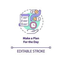 Make plan for day concept icon. Checking daily tasks in morning abstract idea thin line illustration. Isolated outline drawing. Editable stroke. Roboto-Medium, Myriad Pro-Bold fonts used vector