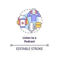 Listen to podcast concept icon. Enjoying audioshow in morning abstract idea thin line illustration. Isolated outline drawing. Editable stroke. Roboto-Medium, Myriad Pro-Bold fonts used vector