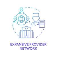 Expansive provider network blue gradient concept icon. Corporate guarantee for safety abstract idea thin line illustration. Isolated outline drawing. Roboto-Medium, Myriad Pro-Bold fonts used vector