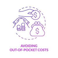 Avoiding out of pocket costs purple gradient concept icon. Corporate coverage program abstract idea thin line illustration. Isolated outline drawing. Roboto-Medium, Myriad Pro-Bold fonts used vector