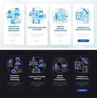 pantalla de la aplicación móvil de incorporación del tema de día y noche de seguros corporativos. página de instrucciones gráficas de 4 pasos del tutorial de seguridad con concepto lineal. interfaz de usuario, ux, plantilla de interfaz gráfica de usuario. innumerables fuentes pro-negrita y regulares utilizadas vector